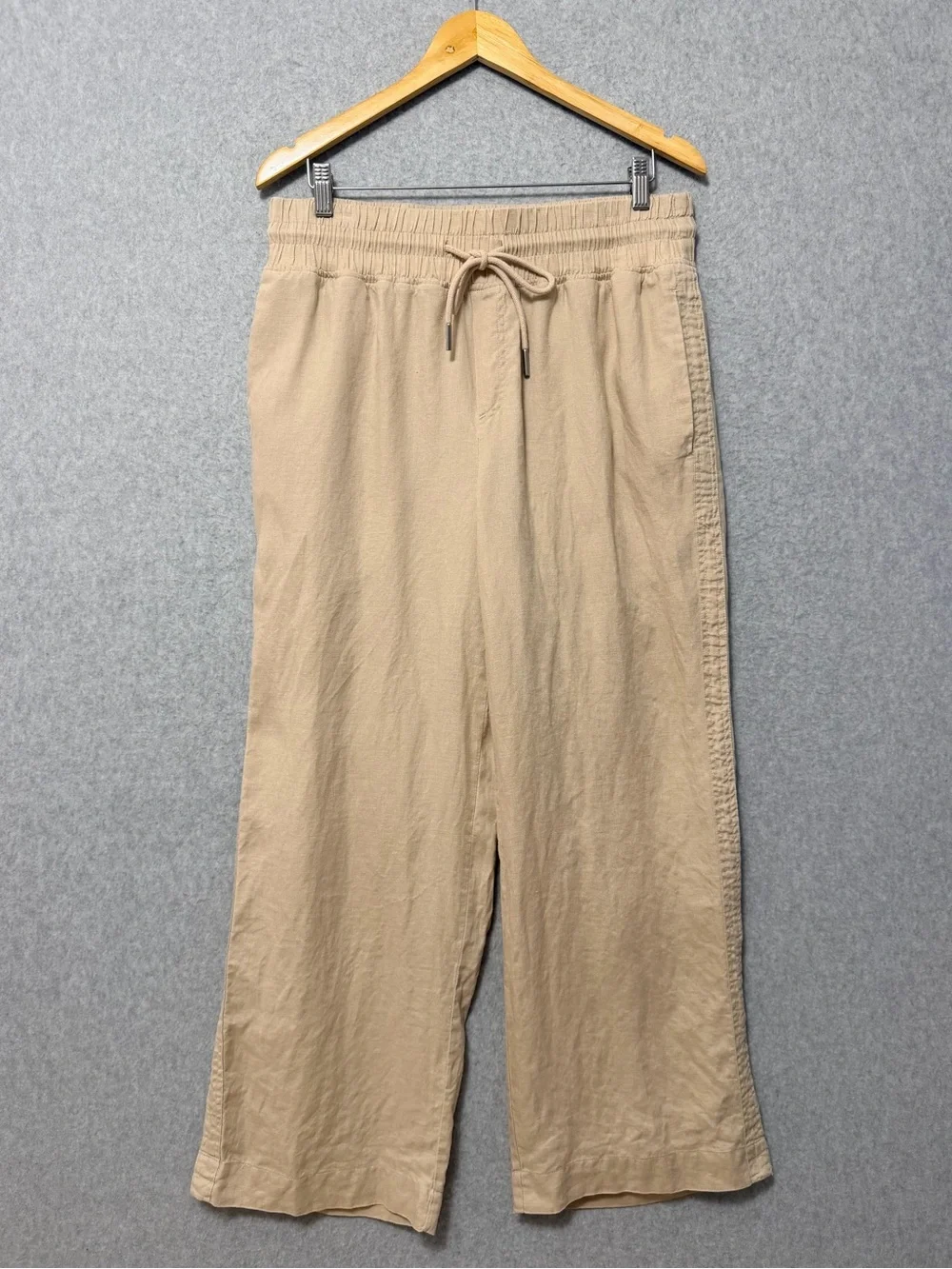 Quince Wide Leg 100% Linen Pants Size Large Tan Wide Elastic Drawstring Waist